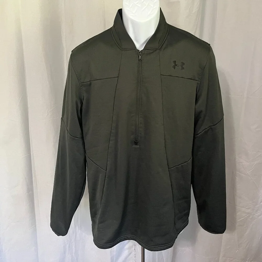 🏋️ Under Armour Men’s ColdGear 1/2 Zip Pullover Jacket Dark Green Medium M EUC